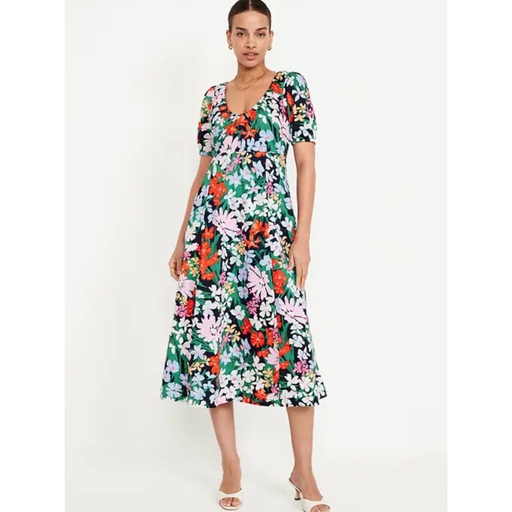 Old Navy Floral Maxi Dress Sz L Tall 100% Cotton Puff Sleeves Pockets Resortwear